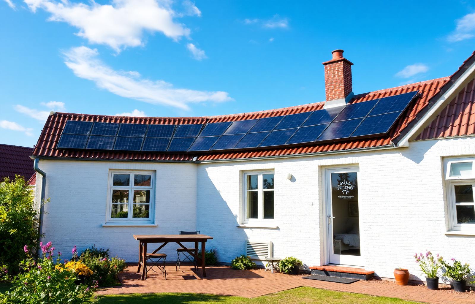 Nederlands huis met zonnepanelen op het dak en een thuisbatterij binnen